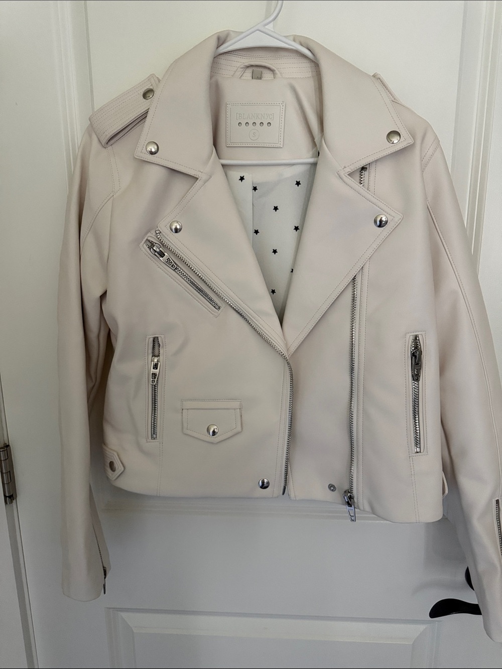 Blank NYC Off-White Moto Jacket with Silver Hardware